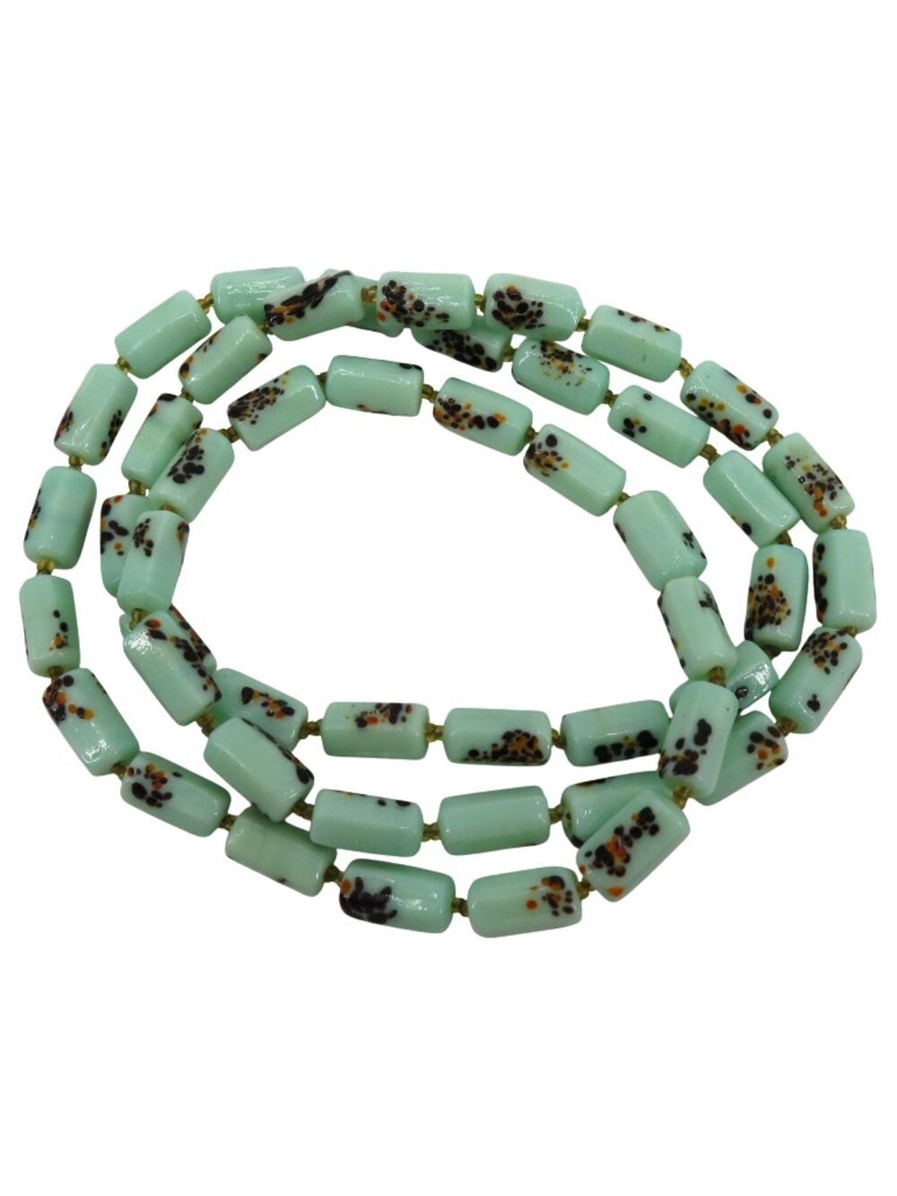 Antique 13in Light Green Brown Orange Speckled Glass Beaded Necklace No Clasp